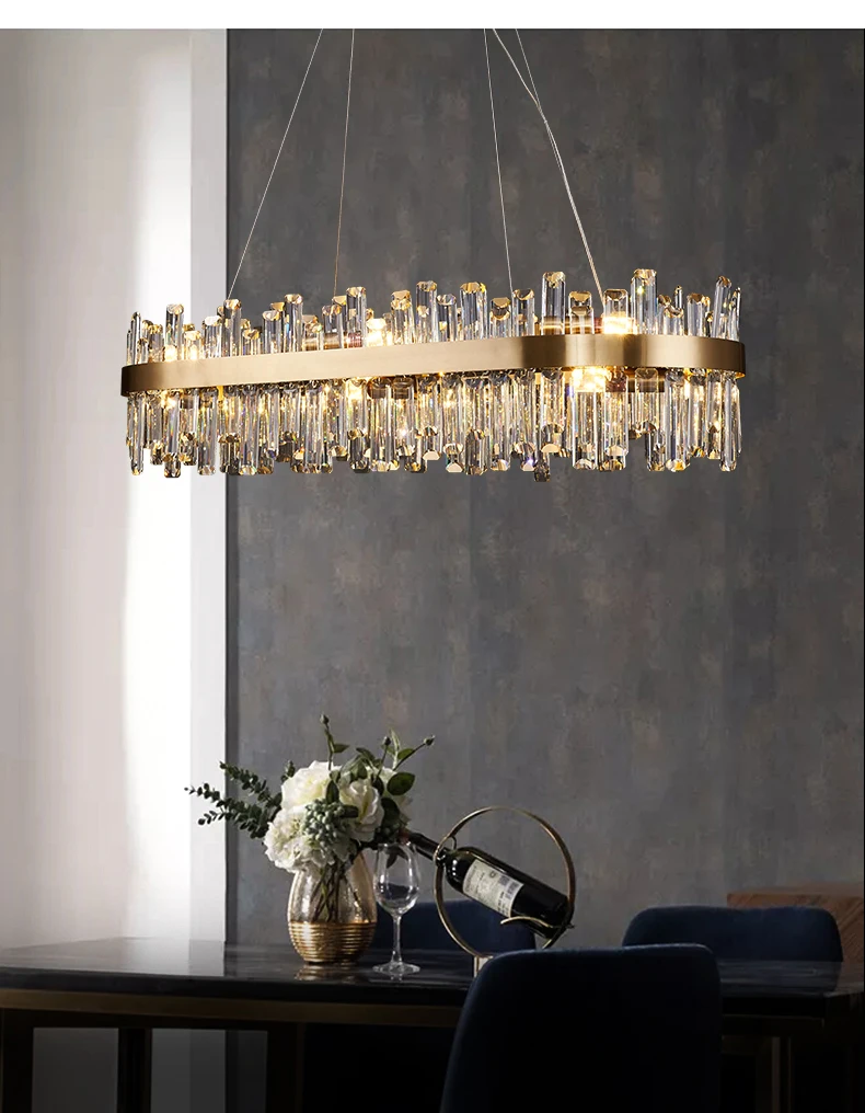Golden Chrome Silver Round Oval Crystal LED Hanging Lamps Chandelier Lighting Suspension Luminaire Lampen For Dinning Room