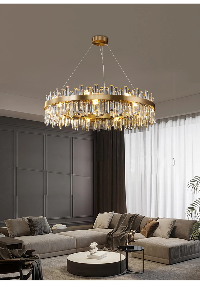 Golden Chrome Silver Round Oval Crystal LED Hanging Lamps Chandelier Lighting Suspension Luminaire Lampen For Dinning Room