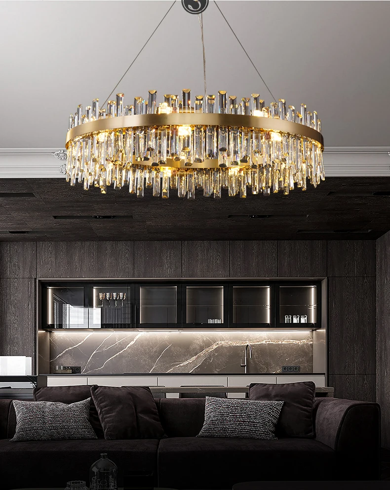 Golden Chrome Silver Round Oval Crystal LED Hanging Lamps Chandelier Lighting Suspension Luminaire Lampen For Dinning Room