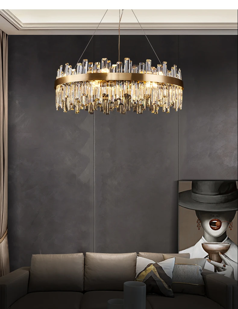 Golden Chrome Silver Round Oval Crystal LED Hanging Lamps Chandelier Lighting Suspension Luminaire Lampen For Dinning Room