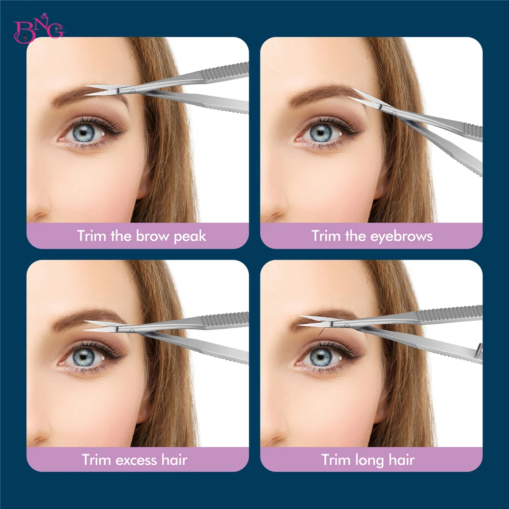 BNG Stainless Steel Eyebrow Makeup Scissor Trimmer Special Bending Scissors Make Up Beauty Tool Straight Curved Cuticle Remove