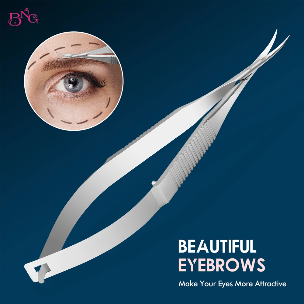 BNG Stainless Steel Eyebrow Makeup Scissor Trimmer Special Bending Scissors Make Up Beauty Tool Straight Curved Cuticle Remove