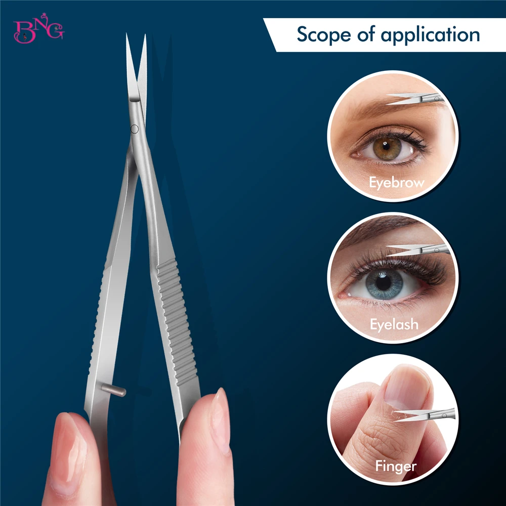 BNG Stainless Steel Eyebrow Makeup Scissor Trimmer Special Bending Scissors Make Up Beauty Tool Straight Curved Cuticle Remove