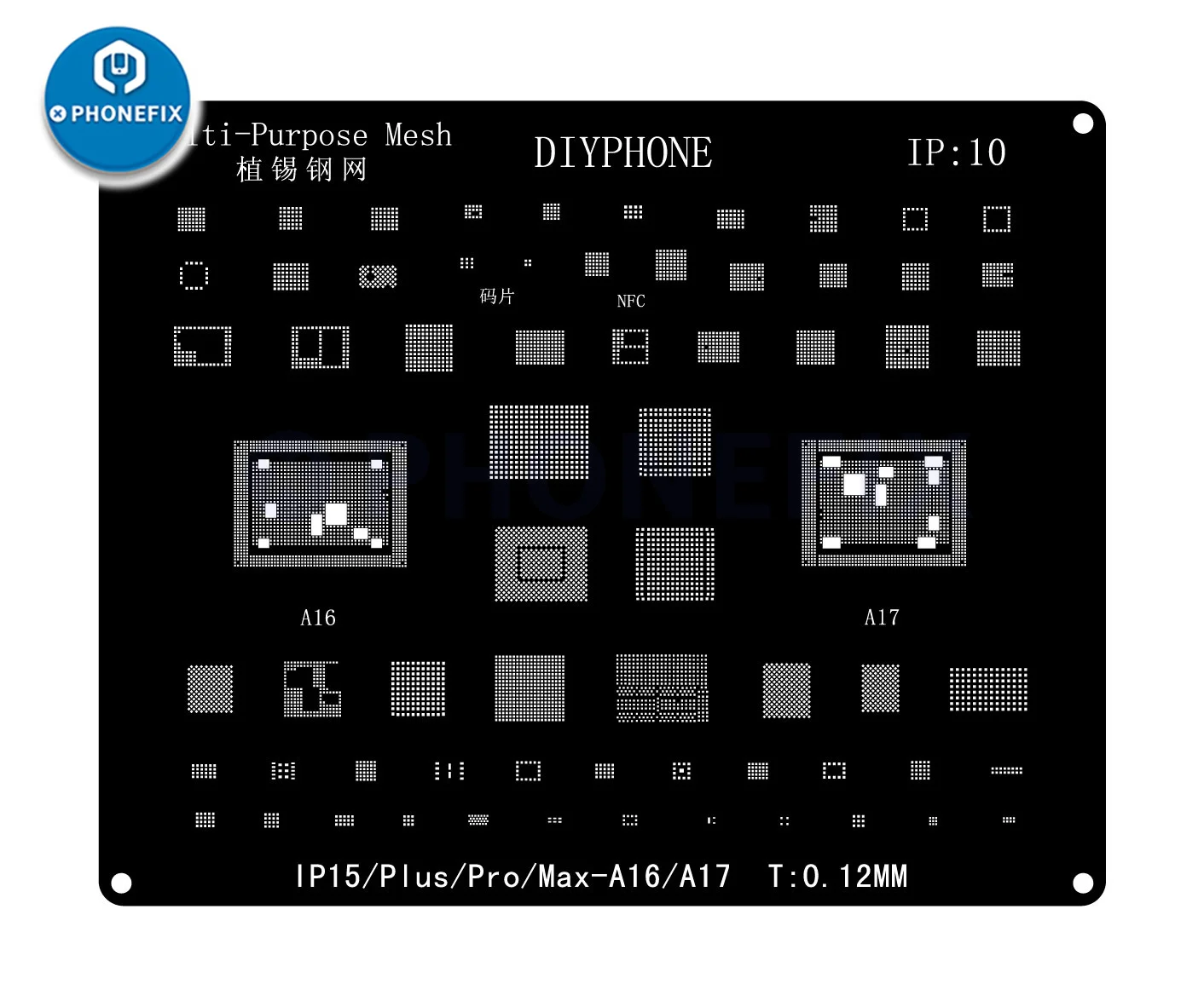 DIYPHONE BGA Reballing Stencil Kit For iPhone 17 16 15 14 13 13mini 11 12 Pro Max Black Steel CPU IC Chip Tin Soldering Net