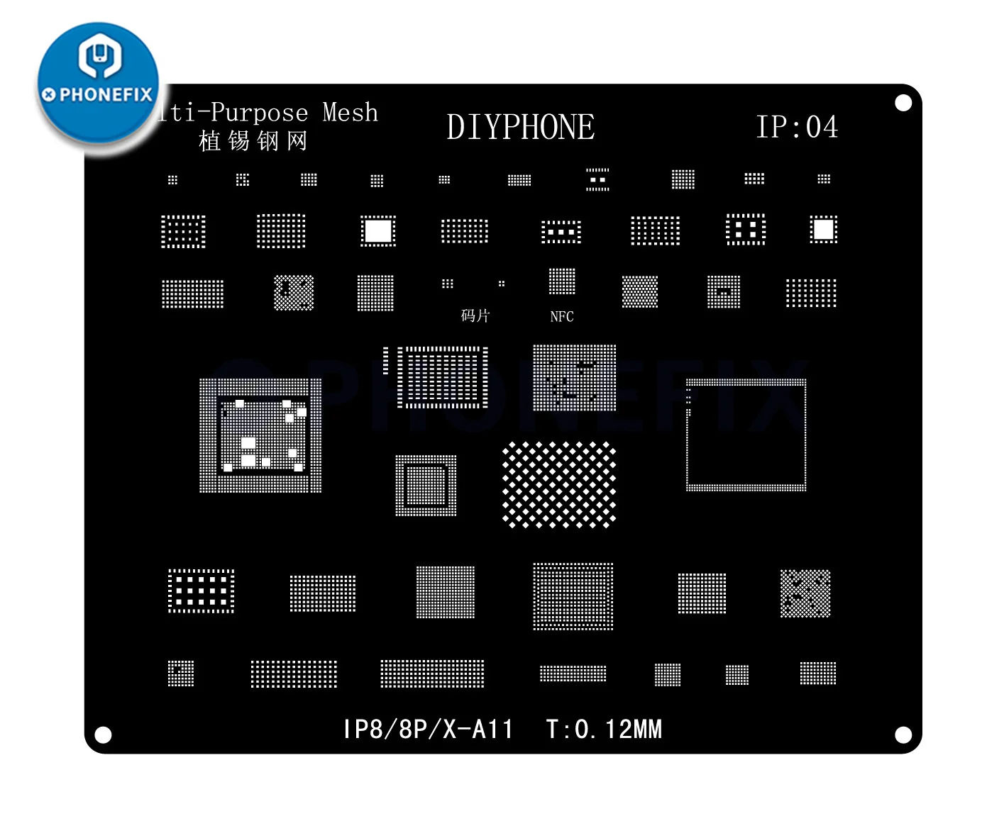 DIYPHONE BGA Reballing Stencil Kit For iPhone 17 16 15 14 13 13mini 11 12 Pro Max Black Steel CPU IC Chip Tin Soldering Net