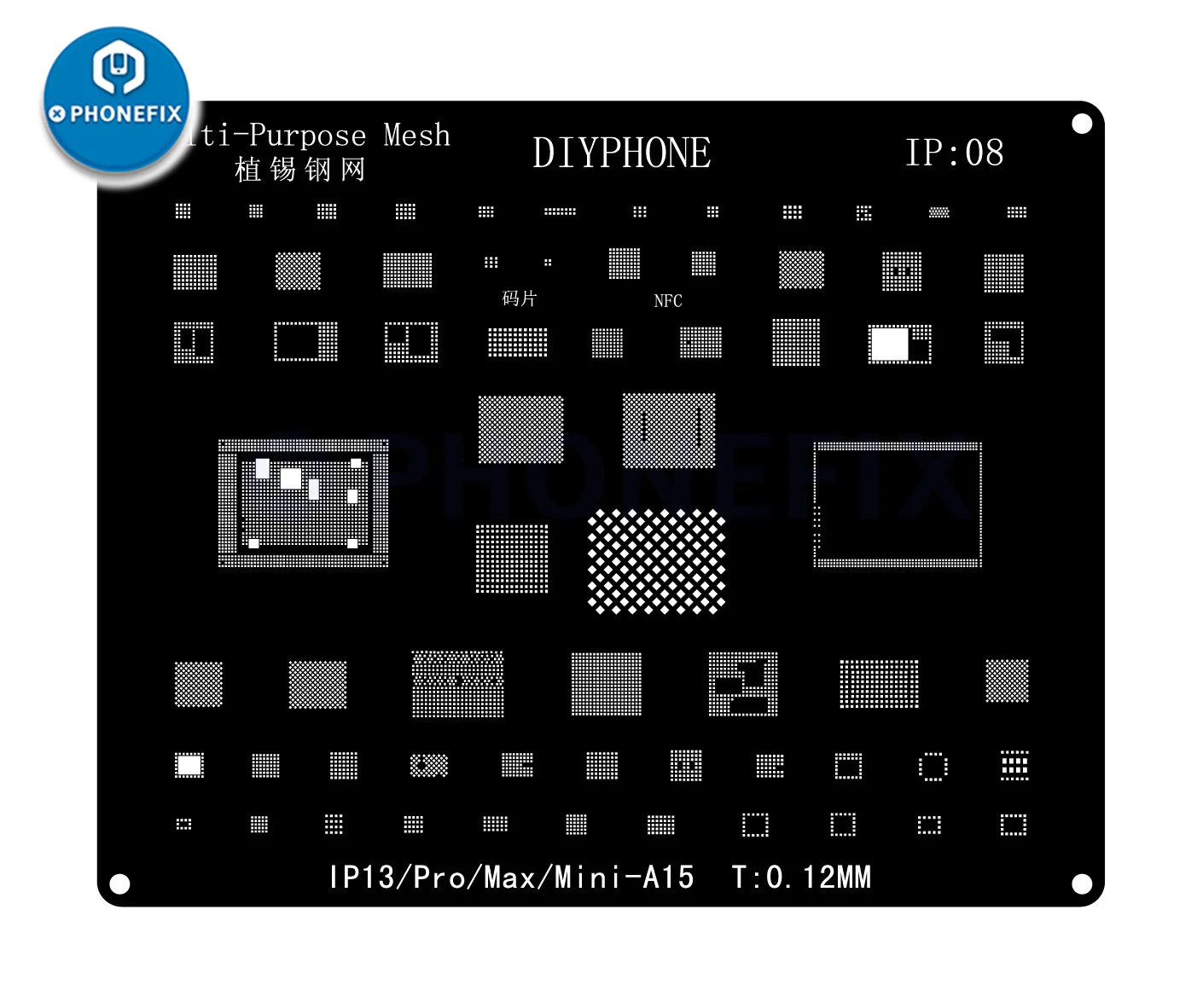 DIYPHONE BGA Reballing Stencil Kit For iPhone 17 16 15 14 13 13mini 11 12 Pro Max Black Steel CPU IC Chip Tin Soldering Net