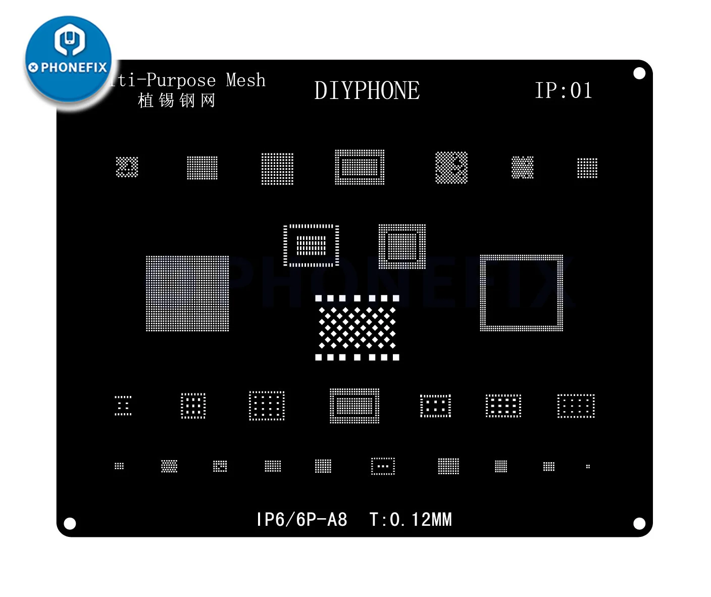 DIYPHONE BGA Reballing Stencil Kit For iPhone 17 16 15 14 13 13mini 11 12 Pro Max Black Steel CPU IC Chip Tin Soldering Net