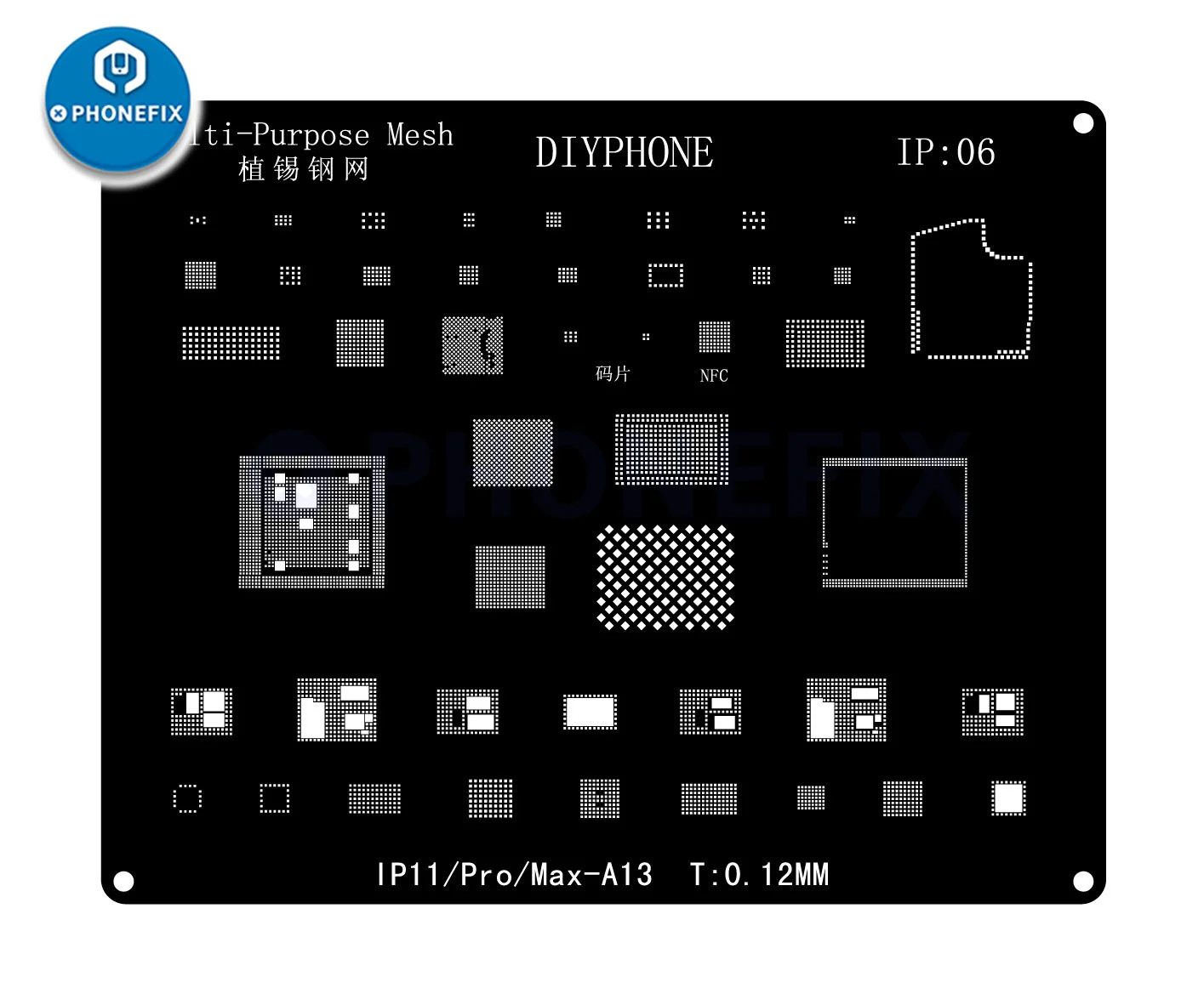 DIYPHONE BGA Reballing Stencil Kit For iPhone 17 16 15 14 13 13mini 11 12 Pro Max Black Steel CPU IC Chip Tin Soldering Net