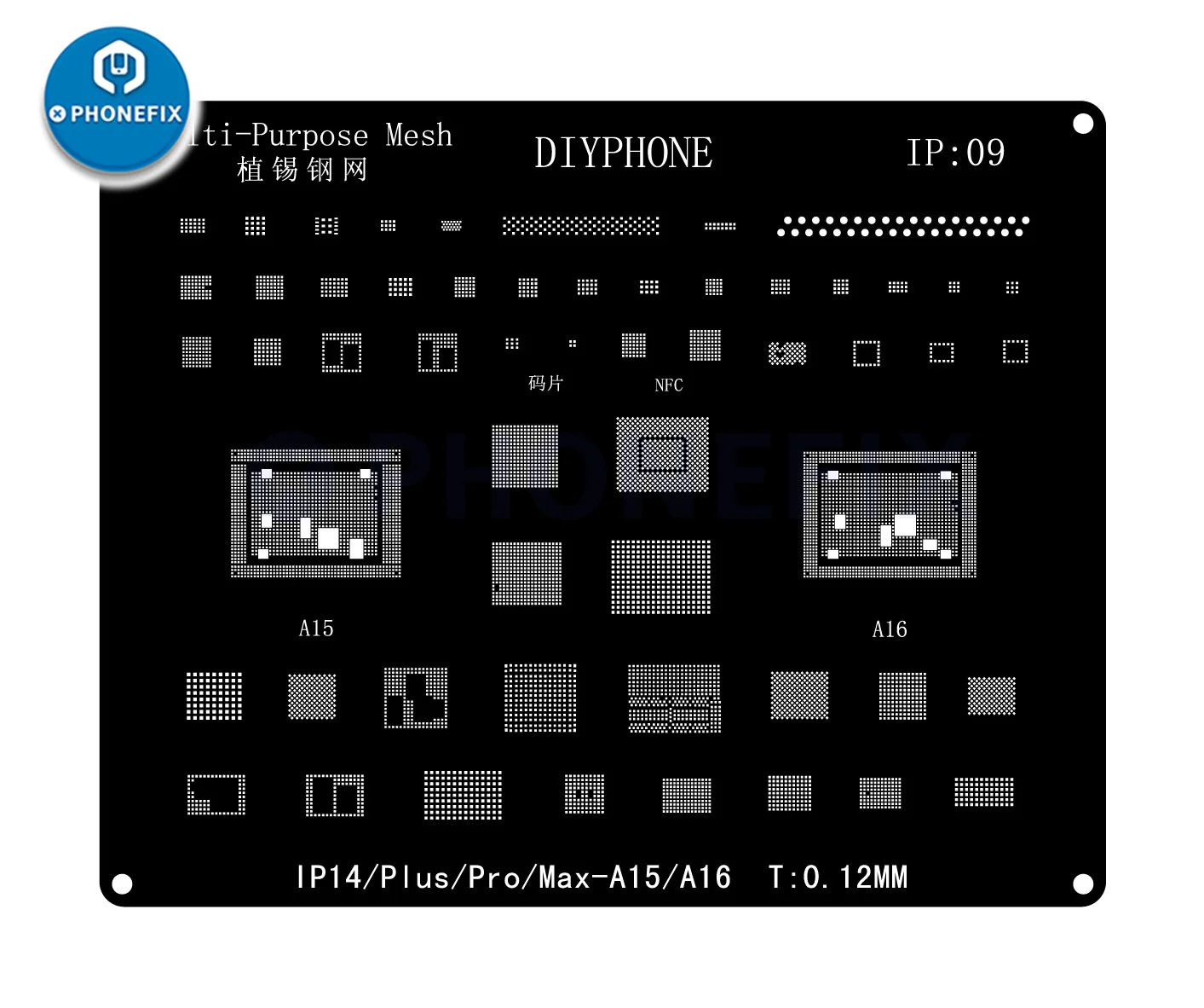 DIYPHONE BGA Reballing Stencil Kit For iPhone 17 16 15 14 13 13mini 11 12 Pro Max Black Steel CPU IC Chip Tin Soldering Net