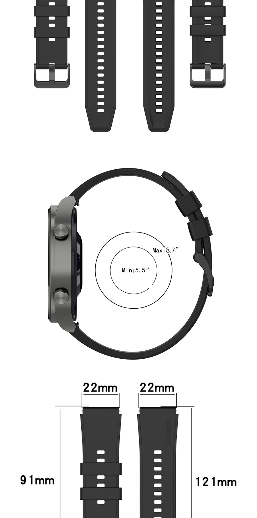 22mmOfficial Silicone Replacement Gt2 Pro Strap Band For Huawei Watch GT5/3 GT4 2 46mm Pro Original Watchband Wristband Bracelet