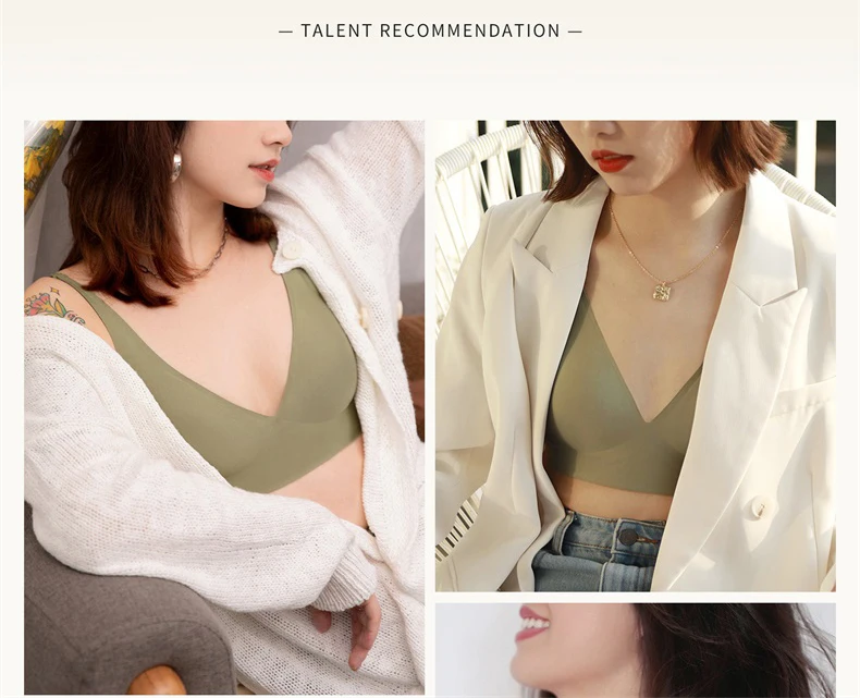 SUJIIN Sexy Bras for Women Plunge Wireless Seamless Invisible Padded Push Up Bras Comfortable Smoothing Female Bralettes MX074