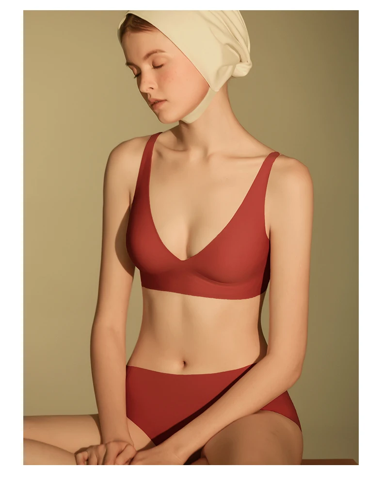 SUJIIN Sexy Bras for Women Plunge Wireless Seamless Invisible Padded Push Up Bras Comfortable Smoothing Female Bralettes MX074