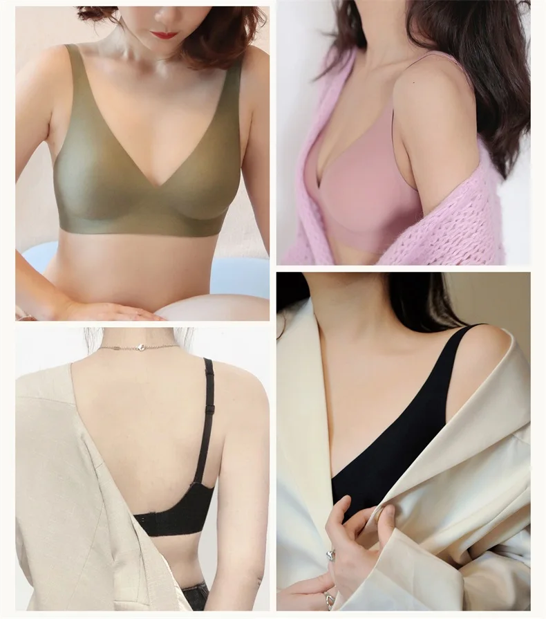 SUJIIN Sexy Bras for Women Plunge Wireless Seamless Invisible Padded Push Up Bras Comfortable Smoothing Female Bralettes MX074