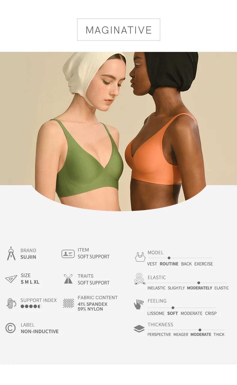 SUJIIN Sexy Bras for Women Plunge Wireless Seamless Invisible Padded Push Up Bras Comfortable Smoothing Female Bralettes MX074