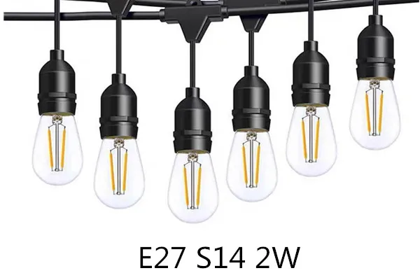 6PCS E27 2W S14 LED Retro Edison Bulbs 220V 3V 2700K Shatterproof Warm White Filament Candle Lamp For Outdoor String Lights