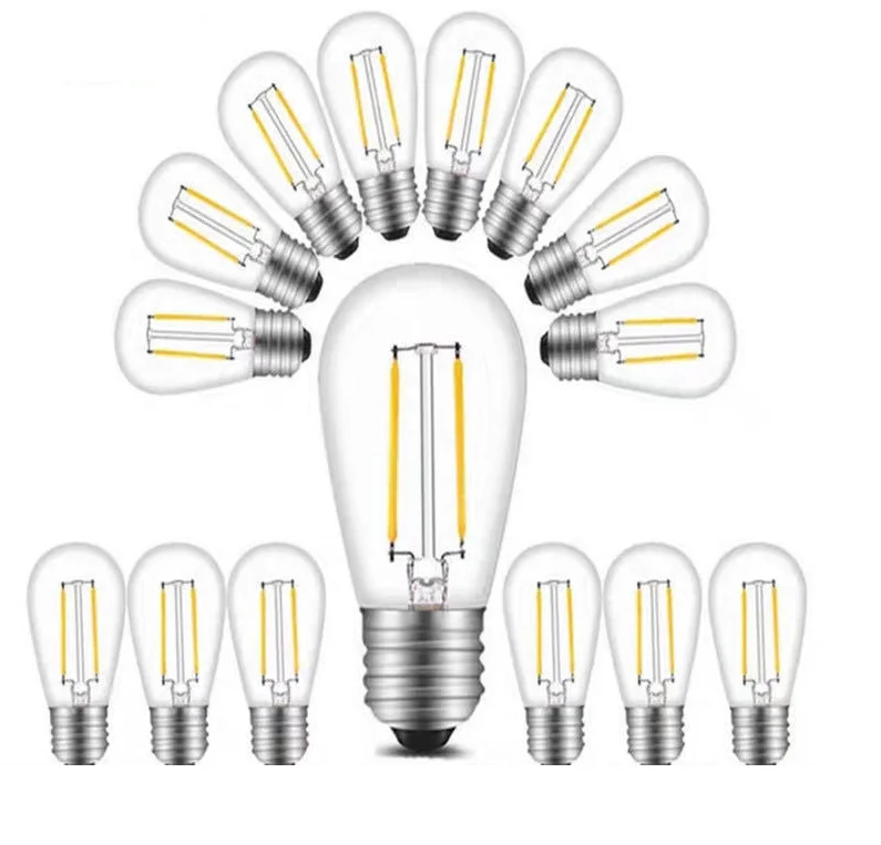 6PCS E27 2W S14 LED Retro Edison Bulbs 220V 3V 2700K Shatterproof Warm White Filament Candle Lamp For Outdoor String Lights