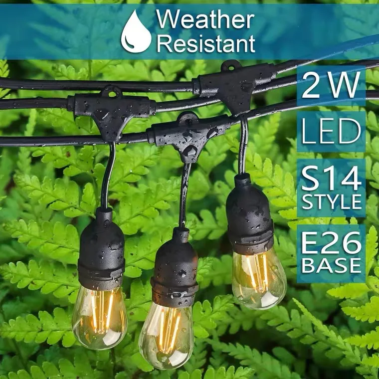6PCS E27 2W S14 LED Retro Edison Bulbs 220V 3V 2700K Shatterproof Warm White Filament Candle Lamp For Outdoor String Lights