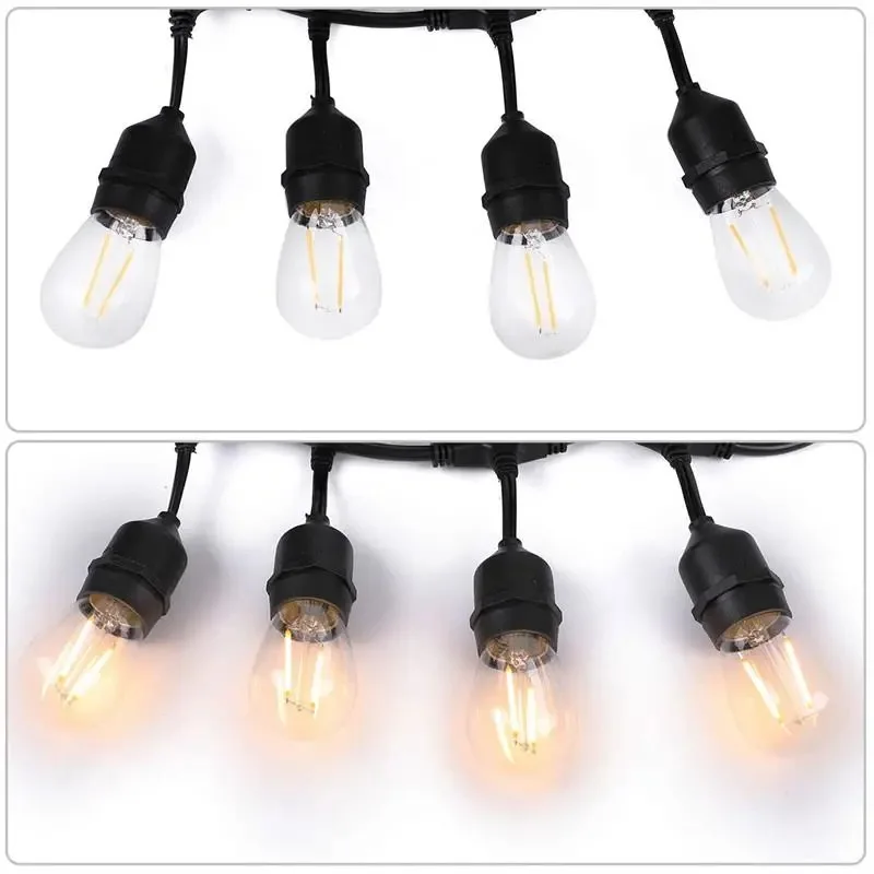 6PCS E27 2W S14 LED Retro Edison Bulbs 220V 3V 2700K Shatterproof Warm White Filament Candle Lamp For Outdoor String Lights