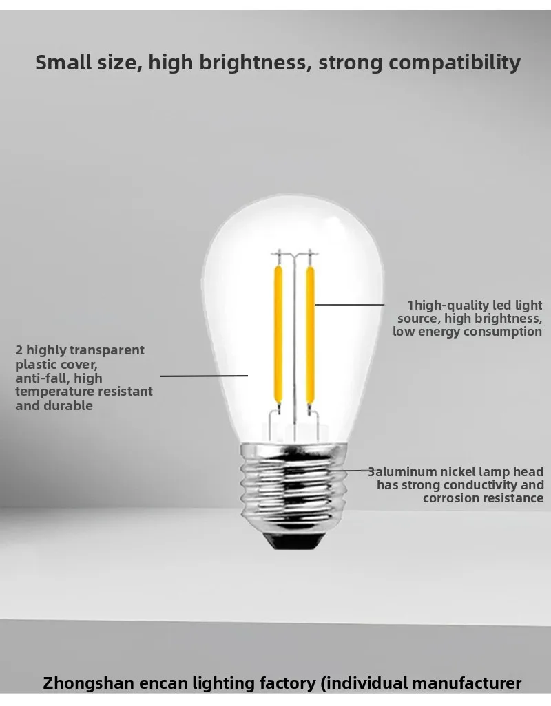 6PCS E27 2W S14 LED Retro Edison Bulbs 220V 3V 2700K Shatterproof Warm White Filament Candle Lamp For Outdoor String Lights