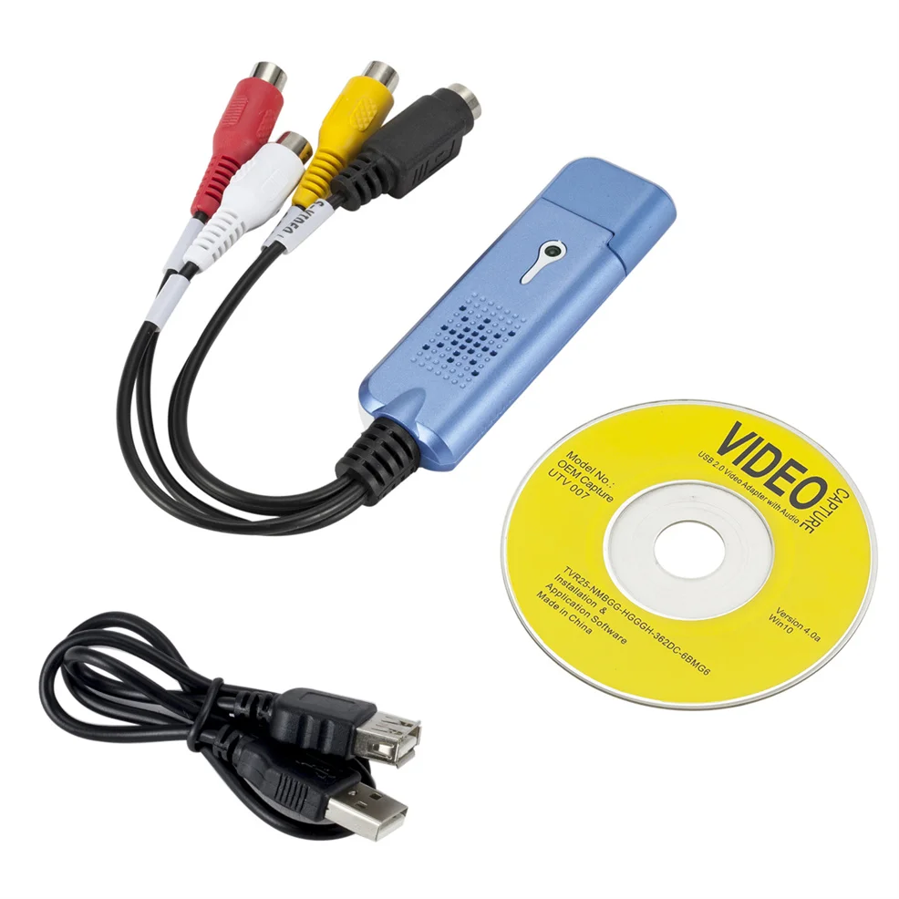 VHS to Digital Converter USB 2.0 to AV Video Converter Audio Capture Card VHS VCR TV to Digital Converter Support Win 7/8/10