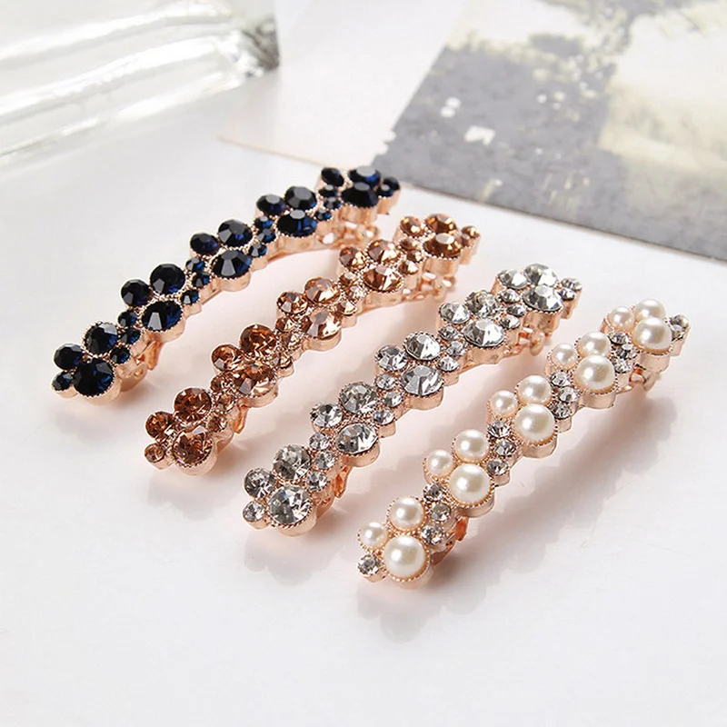 Korean Crystal Spring Hair Clips Pins Pearl Hair Barrettes For Women Girl Headband Fashion Simple Hair Accessories Headwear