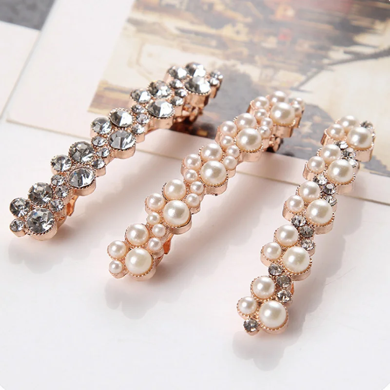 Korean Crystal Spring Hair Clips Pins Pearl Hair Barrettes For Women Girl Headband Fashion Simple Hair Accessories Headwear