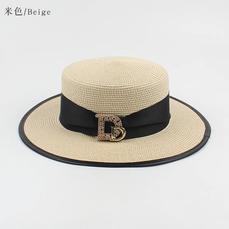 Panama Fashion Ladies Elegant Raffia Straw Hat Rhinestone Letters Vacation Travel High Quality Ladies Summer Topper Banquet Hat