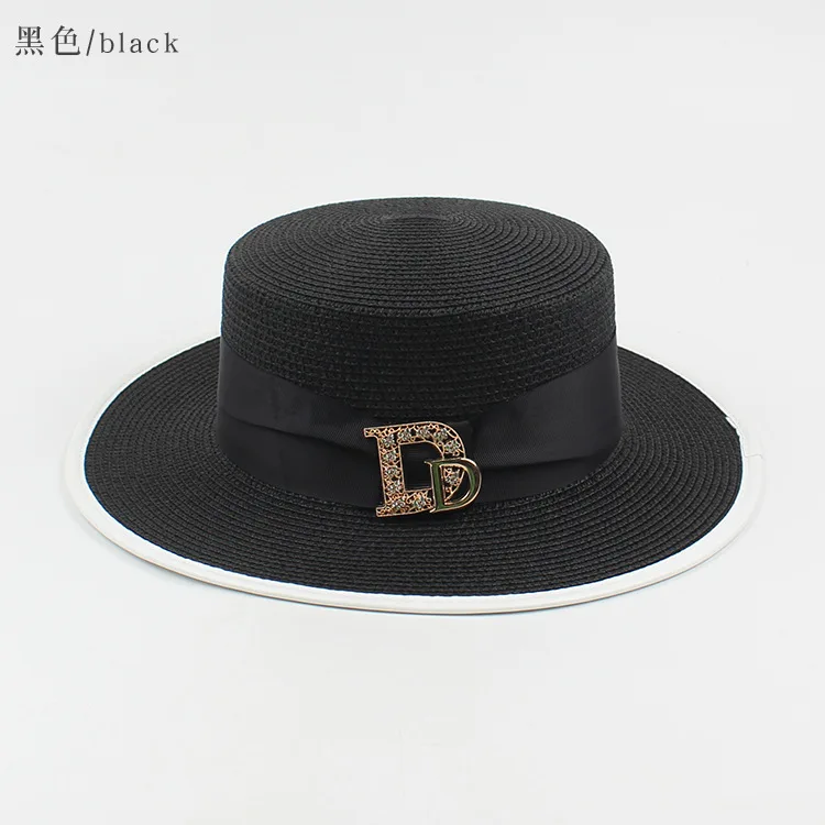 Panama Fashion Ladies Elegant Raffia Straw Hat Rhinestone Letters Vacation Travel High Quality Ladies Summer Topper Banquet Hat