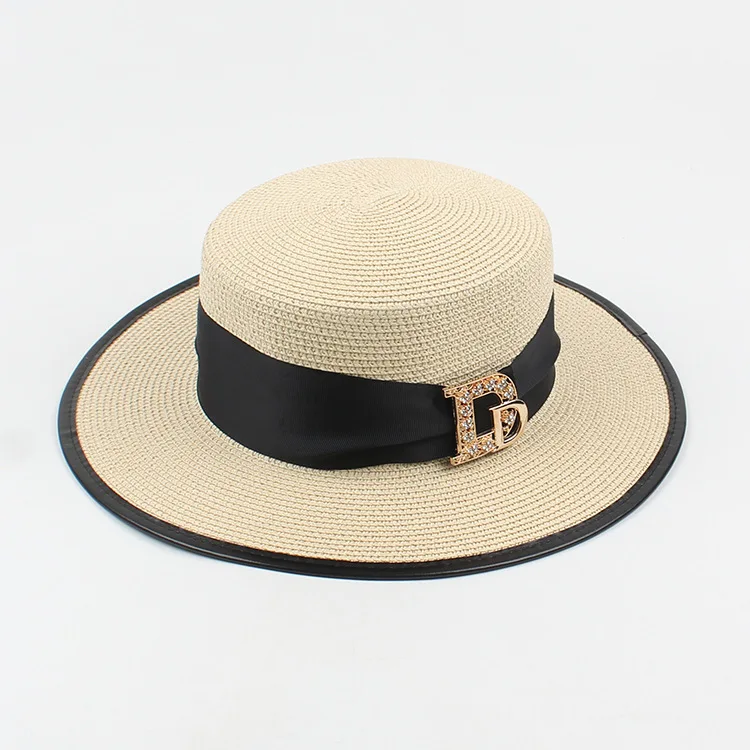 Panama Fashion Ladies Elegant Raffia Straw Hat Rhinestone Letters Vacation Travel High Quality Ladies Summer Topper Banquet Hat