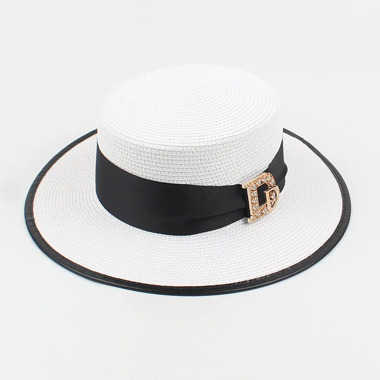 Panama Fashion Ladies Elegant Raffia Straw Hat Rhinestone Letters Vacation Travel High Quality Ladies Summer Topper Banquet Hat