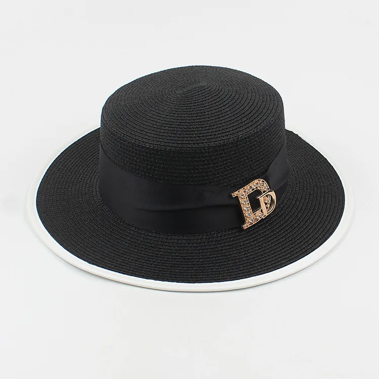 Panama Fashion Ladies Elegant Raffia Straw Hat Rhinestone Letters Vacation Travel High Quality Ladies Summer Topper Banquet Hat