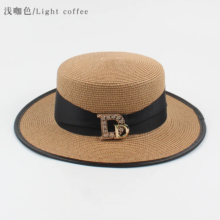 Panama Fashion Ladies Elegant Raffia Straw Hat Rhinestone Letters Vacation Travel High Quality Ladies Summer Topper Banquet Hat
