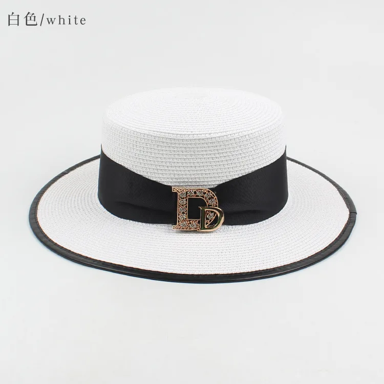 Panama Fashion Ladies Elegant Raffia Straw Hat Rhinestone Letters Vacation Travel High Quality Ladies Summer Topper Banquet Hat
