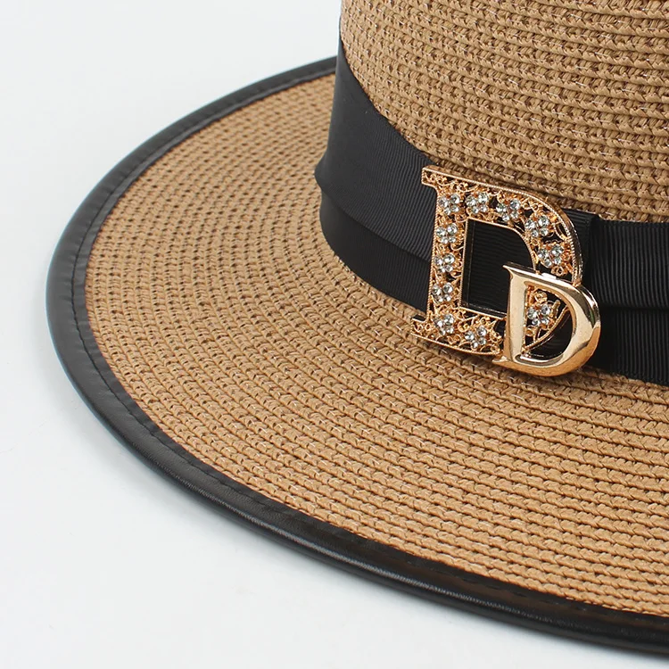 Panama Fashion Ladies Elegant Raffia Straw Hat Rhinestone Letters Vacation Travel High Quality Ladies Summer Topper Banquet Hat
