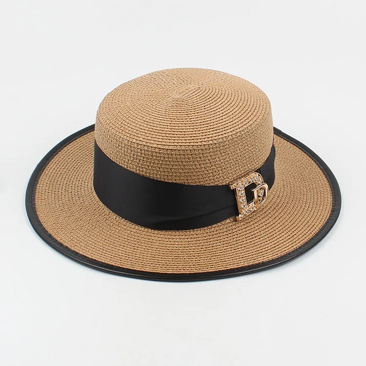 Panama Fashion Ladies Elegant Raffia Straw Hat Rhinestone Letters Vacation Travel High Quality Ladies Summer Topper Banquet Hat