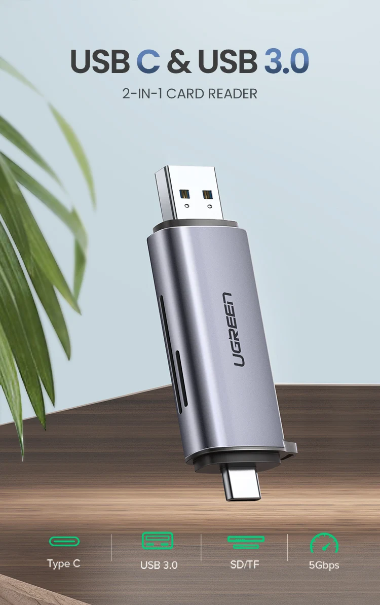 UGREEN Card Reader USB3.0 USB C  SD Micro SD Card Reader for Laptop Computer Smart Memory Cardreader SD Card Reader Card Adapter