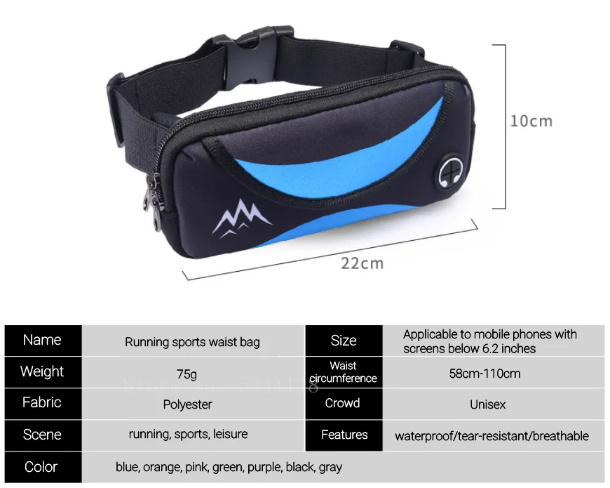 Unisex Waterproof Running Waist BagSport Waist Pack Mobile Phone Holder Bag Gym Fitness Bag Sport Running Belt Bag