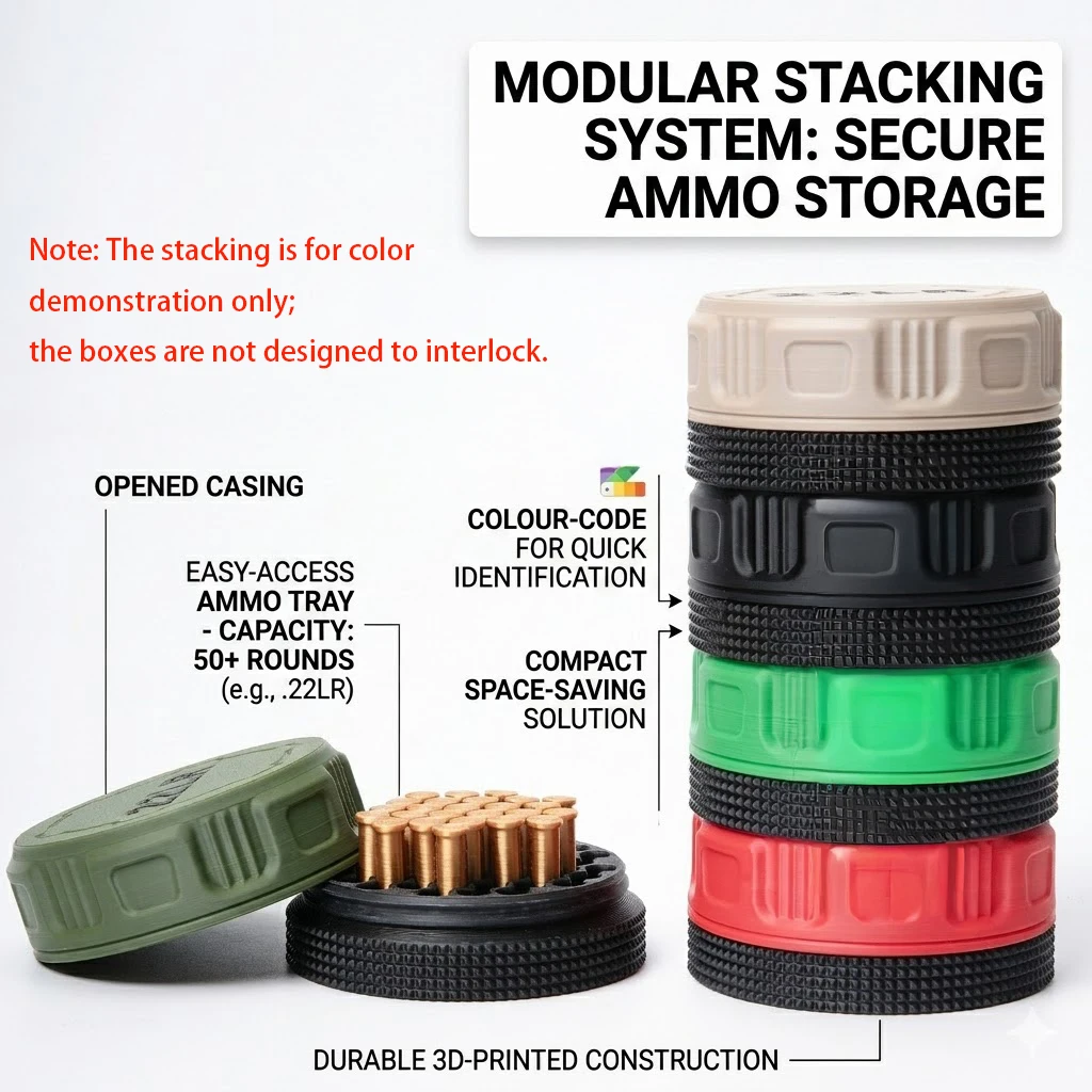 Mini .22LR Ammunition Storage Box Pocket Size Fits 50 Rounds Secure Screw Lid Durable Case For Small Caliber Rounds