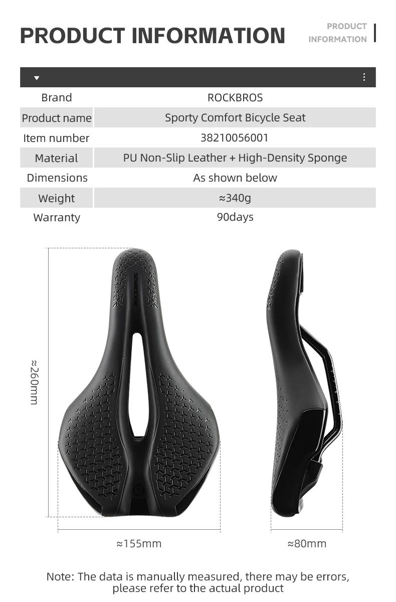 ROCKBROS Breathable Hollow Bike Saddle for MTB Road Shockproof Lightweight Cycling Seat Premium PU Leather with Non-Slip Surface