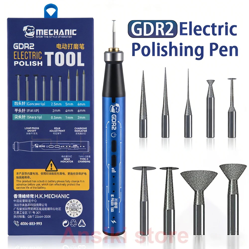 GDR2 Portable Electric Polishing Pen 9pcs Diamond Grinding Heads for IC Chip Grinding PCB Cutting Phone Repair Tools