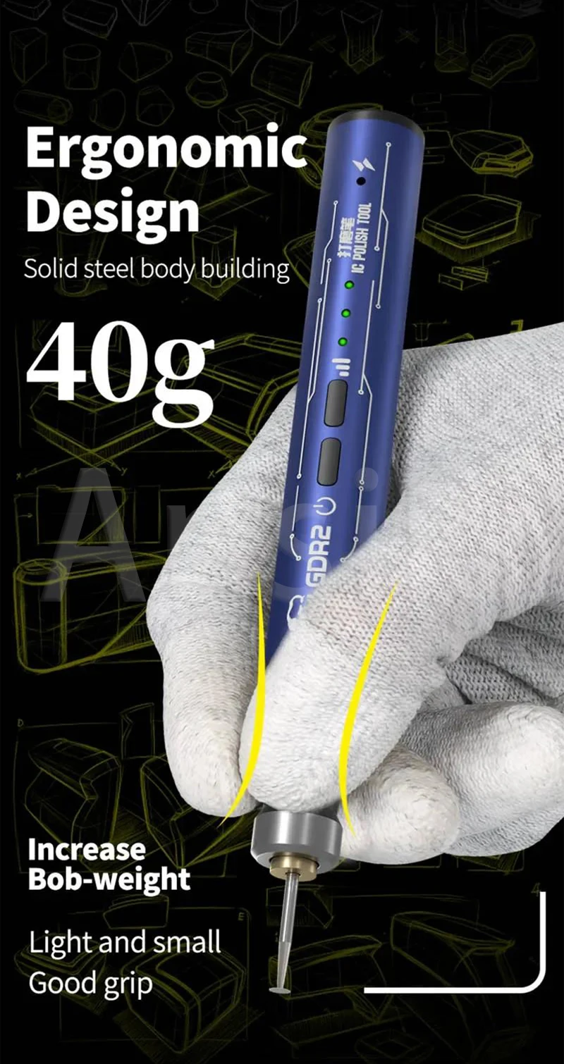 GDR2 Portable Electric Polishing Pen 9pcs Diamond Grinding Heads for IC Chip Grinding PCB Cutting Phone Repair Tools