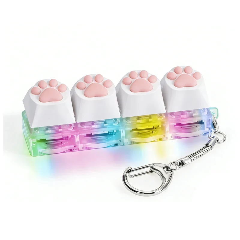 Cute Cat Paw Clicker Keychain LED Light Glowing Fidget Toy Stress Relief Portable Keyboard Style Button