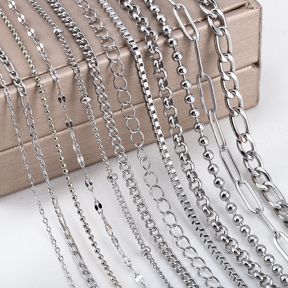 2 Meters Stainless Steel Jewelry Chains Variety Steel Color Style Craft Chains Roll For Handmade Accessories Findings Wholesale