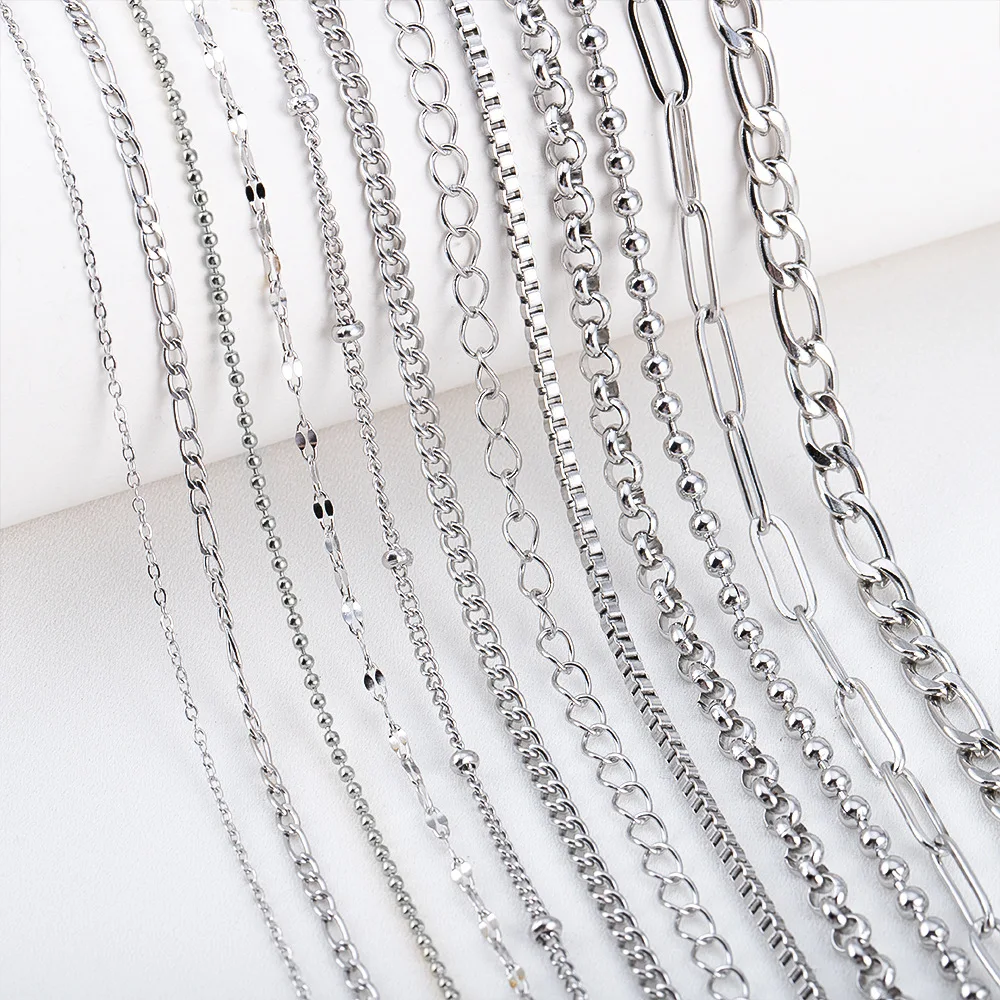 2 Meters Stainless Steel Jewelry Chains Variety Steel Color Style Craft Chains Roll For Handmade Accessories Findings Wholesale