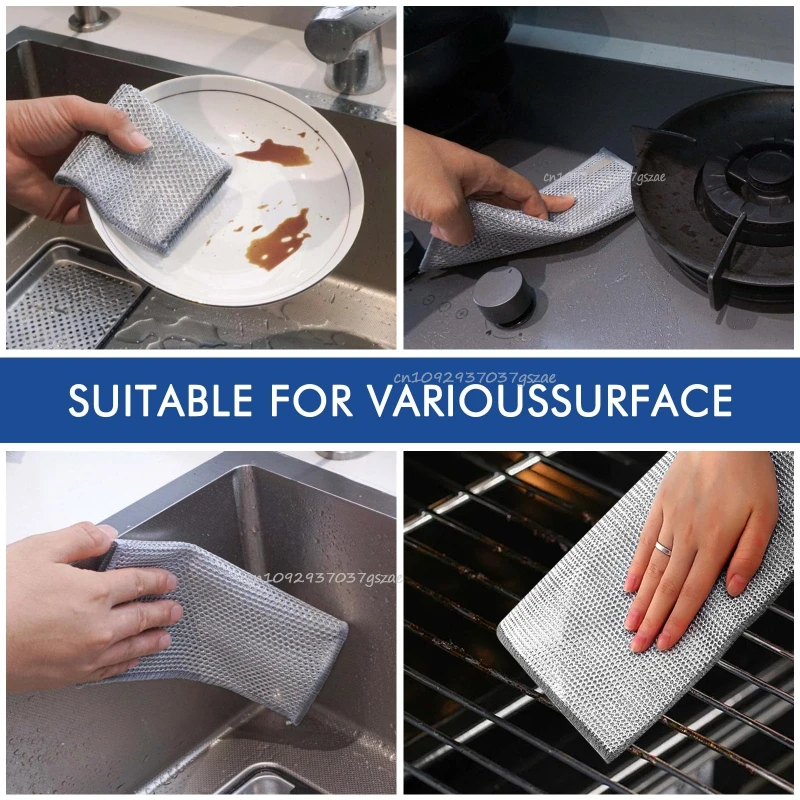 1-50PCS Magic Dishcloth Silver Wire Cleaning Kitchen Cloth Thickened Microfiber Wash Towel Built-in Sponge Steel Wire Ball Rag