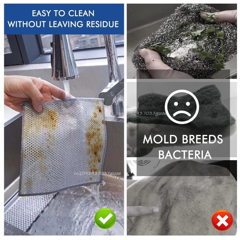 1-50PCS Magic Dishcloth Silver Wire Cleaning Kitchen Cloth Thickened Microfiber Wash Towel Built-in Sponge Steel Wire Ball Rag