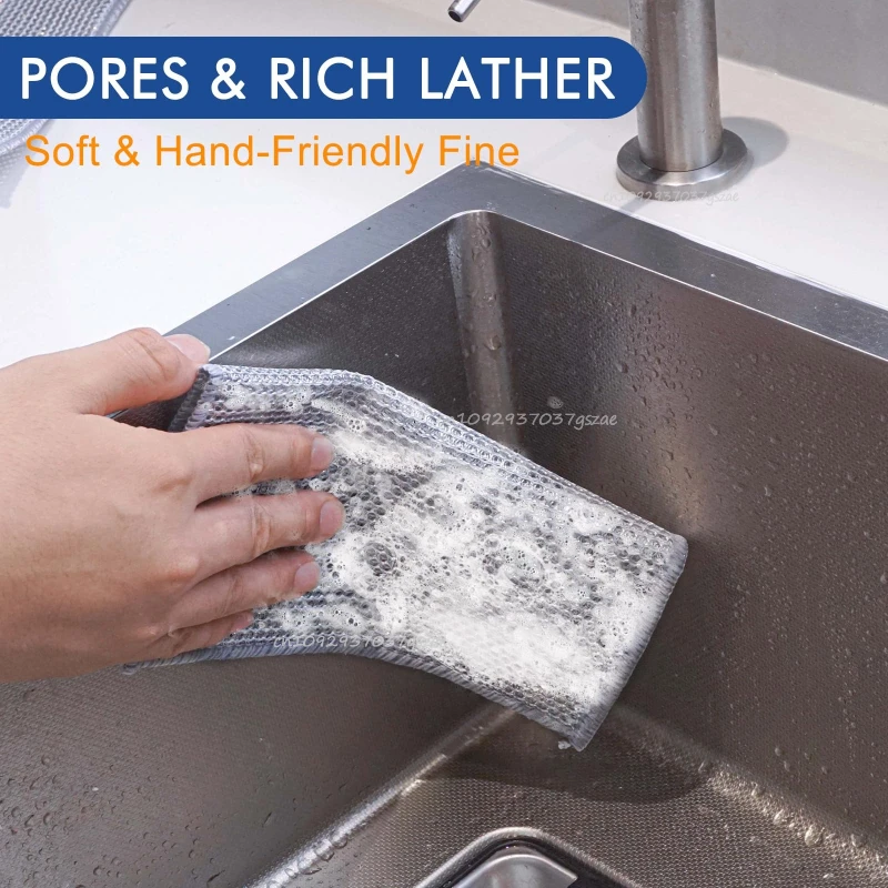 1-50PCS Magic Dishcloth Silver Wire Cleaning Kitchen Cloth Thickened Microfiber Wash Towel Built-in Sponge Steel Wire Ball Rag