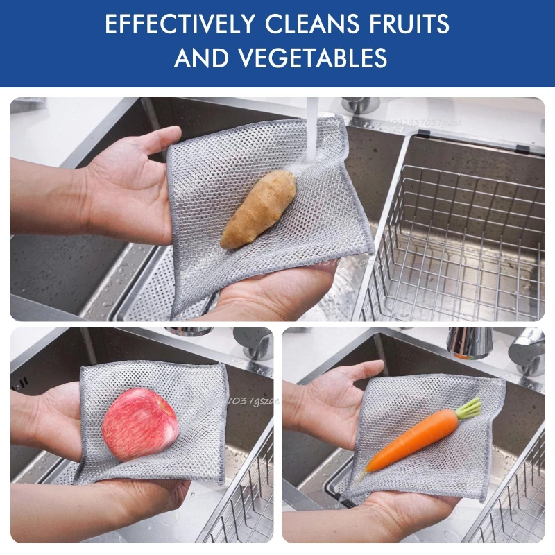 1-50PCS Magic Dishcloth Silver Wire Cleaning Kitchen Cloth Thickened Microfiber Wash Towel Built-in Sponge Steel Wire Ball Rag