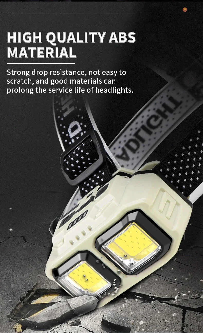 Powerful LED Headlamp COB Induction Rechargeable Head Flashlight Safety Lighting Head Torch for Outdoor Camping Cycling Fishing