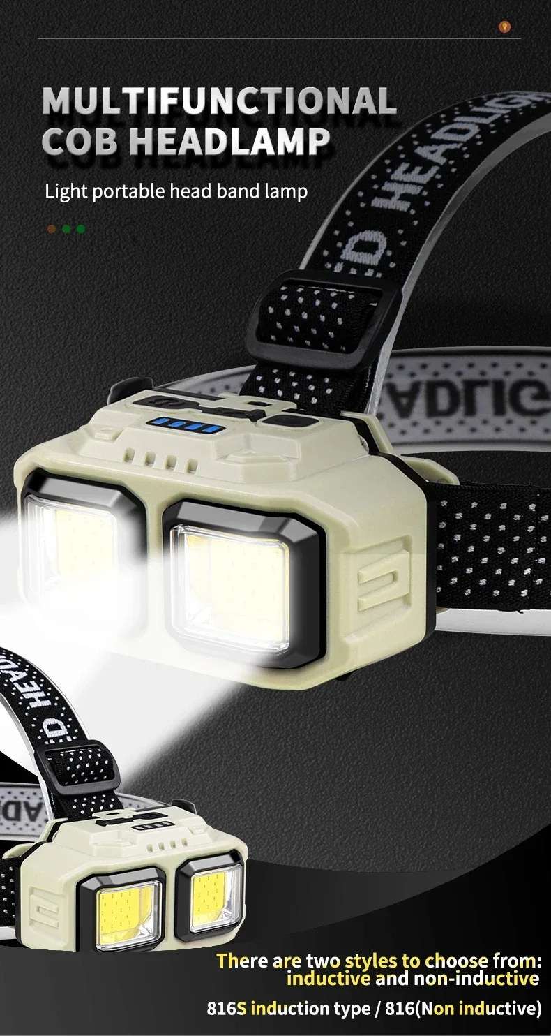 Powerful LED Headlamp COB Induction Rechargeable Head Flashlight Safety Lighting Head Torch for Outdoor Camping Cycling Fishing
